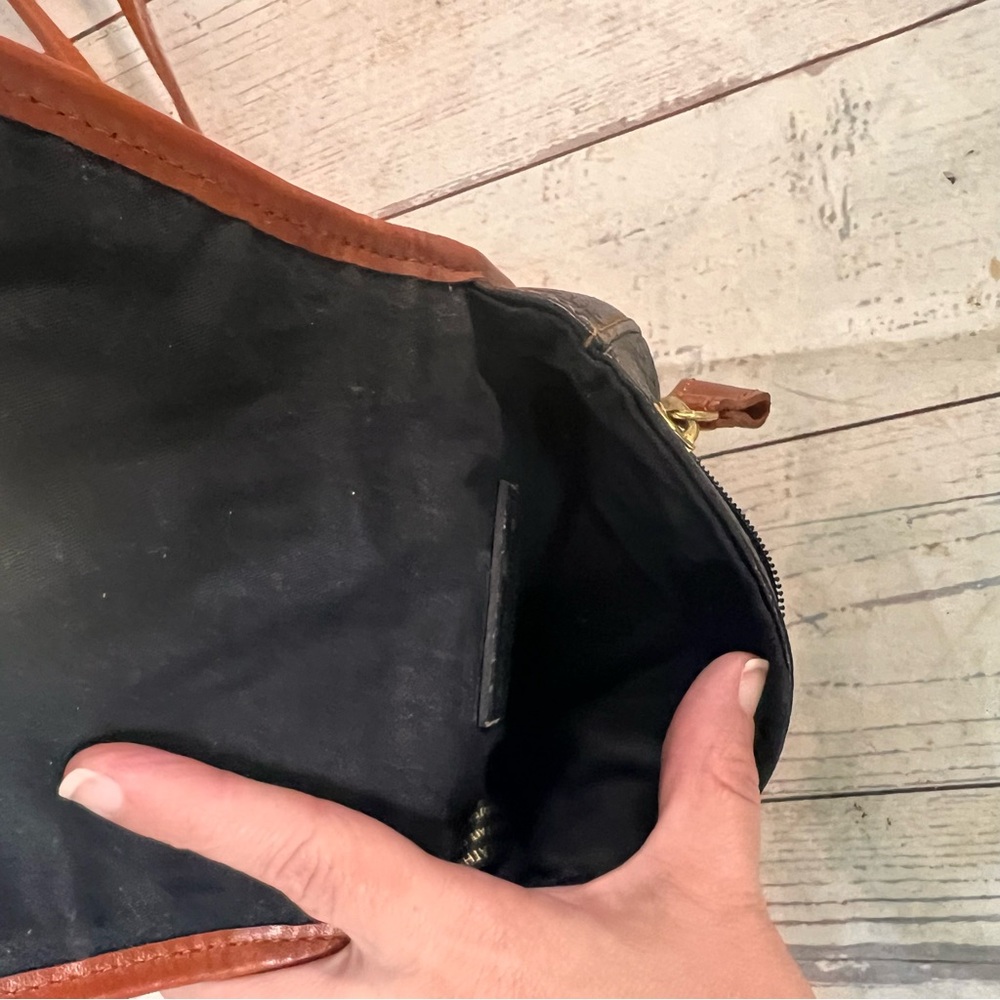 Vintage Mini Leather Saddle Crossbody Purse Liz Claiborne Brwn Black Pebbled - Picture 11 of 16